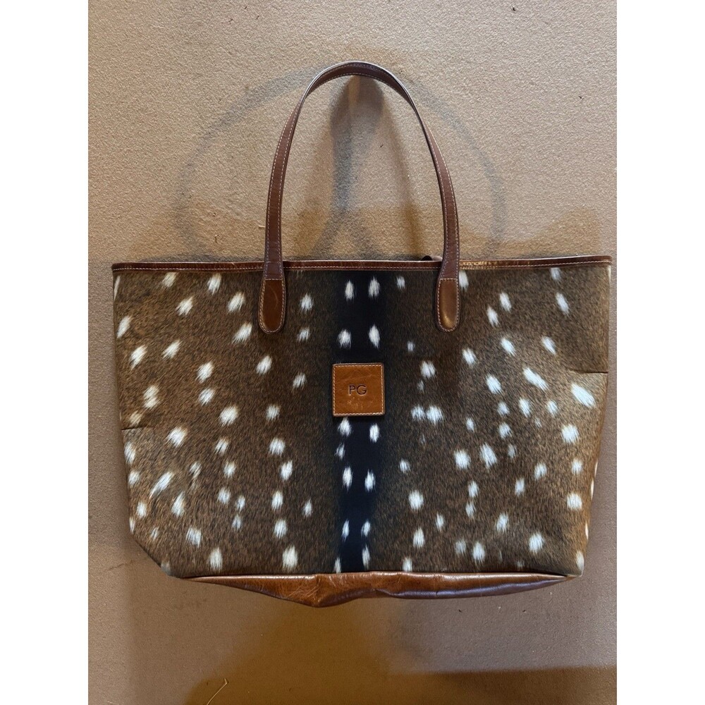 Barrington St Anne Tote Bag Axis Deer Print Canvas Florentine Leather Western